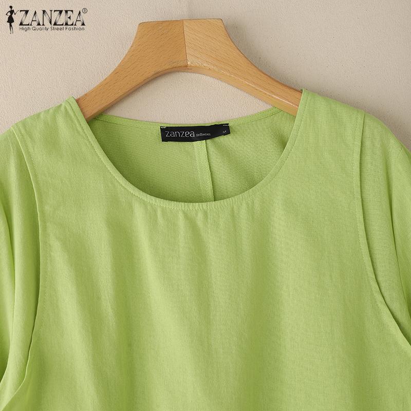 ZANZEA Женская летняя блузка с круглым вырезом, свободного кроя, с рукавом до локтя