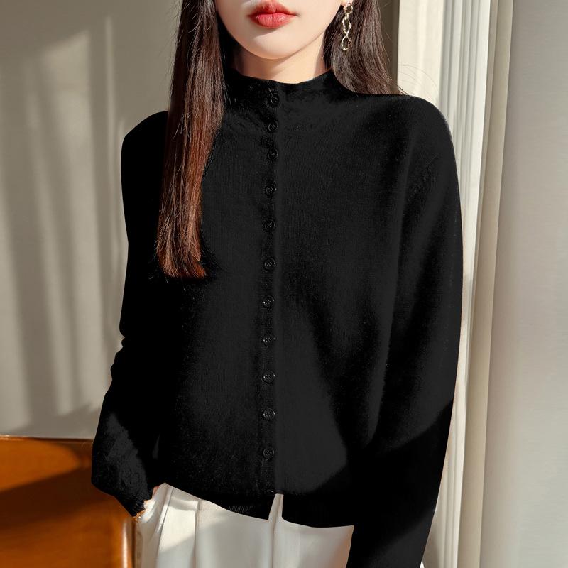Exquisite Crochet High Neck Velvet Cardigan - Women's Autumn/Winter Warmth, Stylish Loose Fit Sweater Coat