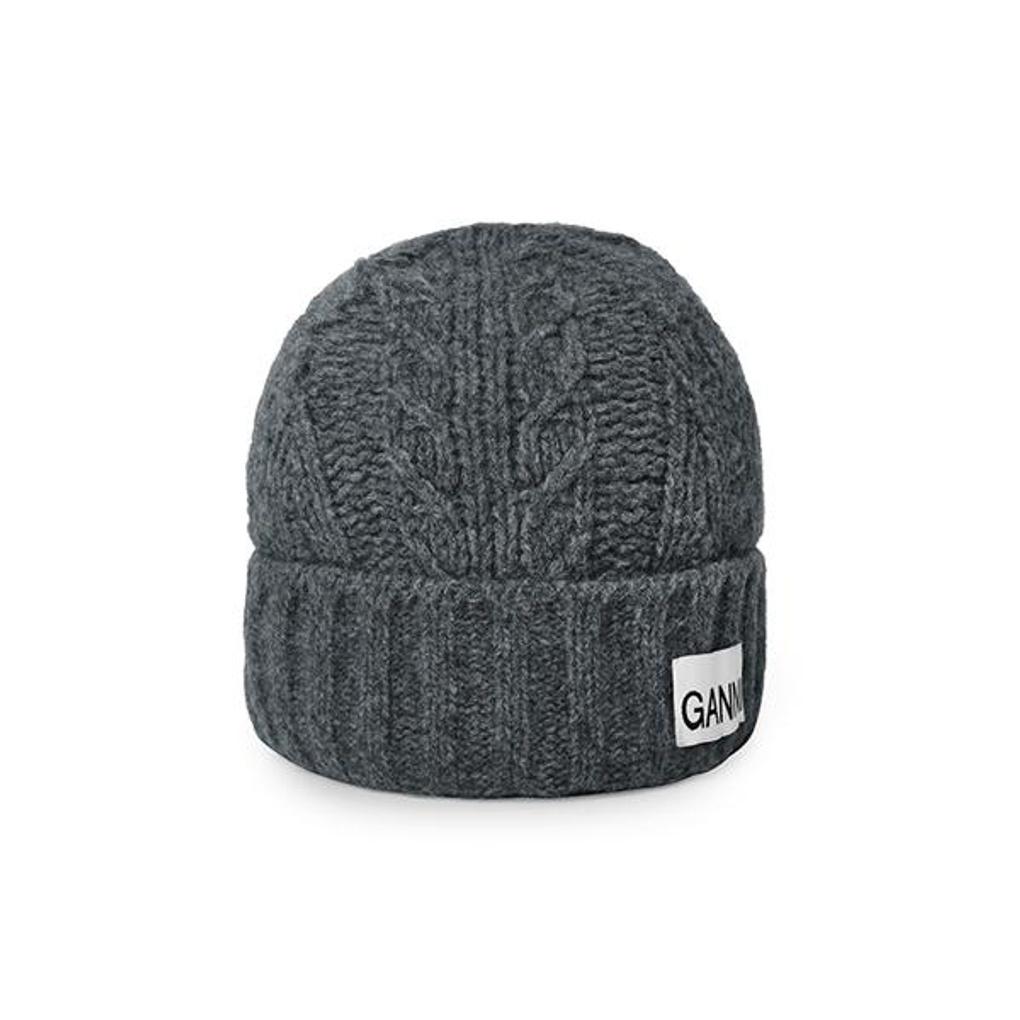 Ganni GANNI A5362 523 Cable Knit Logo Women's Beanie