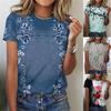 Summer Casual Patterned Short Sleeved Printed Round Neck T-shirt for Women
