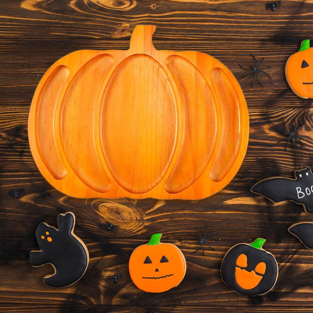 Halloween Pumpkin Plate Wooden Serving Board Snack Cheese for Family Dinner Holiday Menu