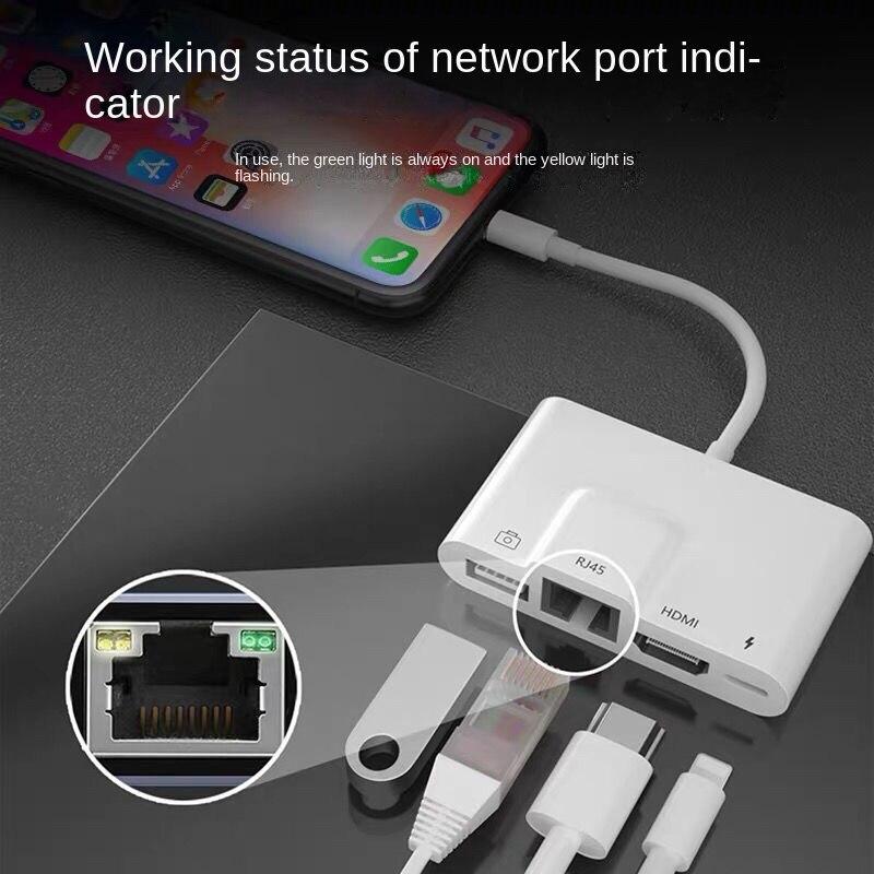 Конвертер сетевого кабеля мобильного телефона Apple, подключение Ipai к адаптеру Ethernet, подключение iPhone к ТВ-проекции с одним и тем же экраном