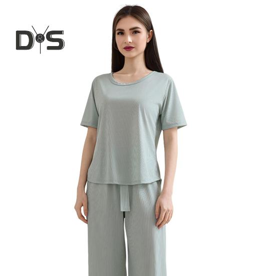 Женский летний пижамный комплект с круглым вырезом, короткими рукавами, топом и штанами, повседневный свободный комплект из двух предметов для отдыха