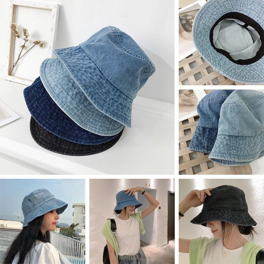 Denim Fabric Beach Cap Unisex Cotton Bucket Hats Fisherman Hat Suede Panama Hat Sunbonnet