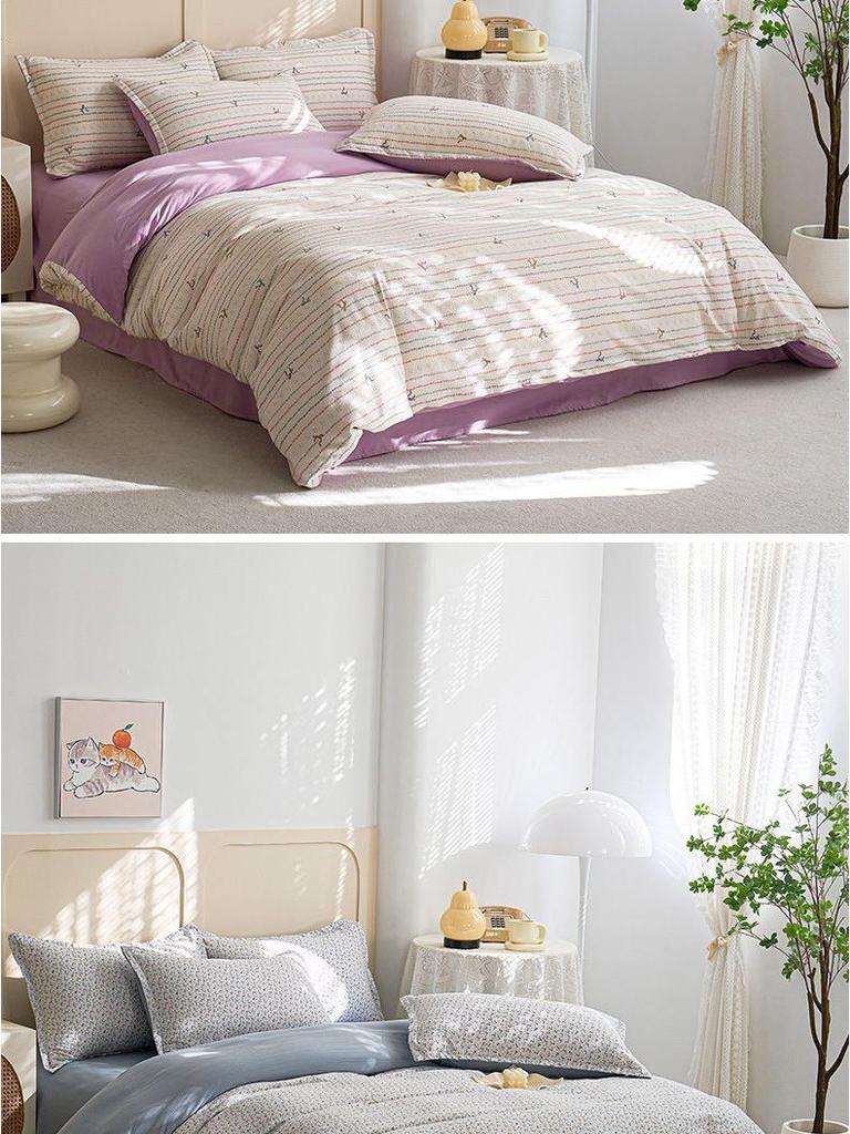 Двухслойный комплект постельного белья из чистого хлопкового муслина G5Z: Пододеяльник, Простыня и Наволочка - Можно стирать в машине и Настраиваемые