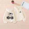 Cherry Print Zipper Hooded Women's Spring and Autumn Loose Back Large Pattern Cardigan Sweatshirt