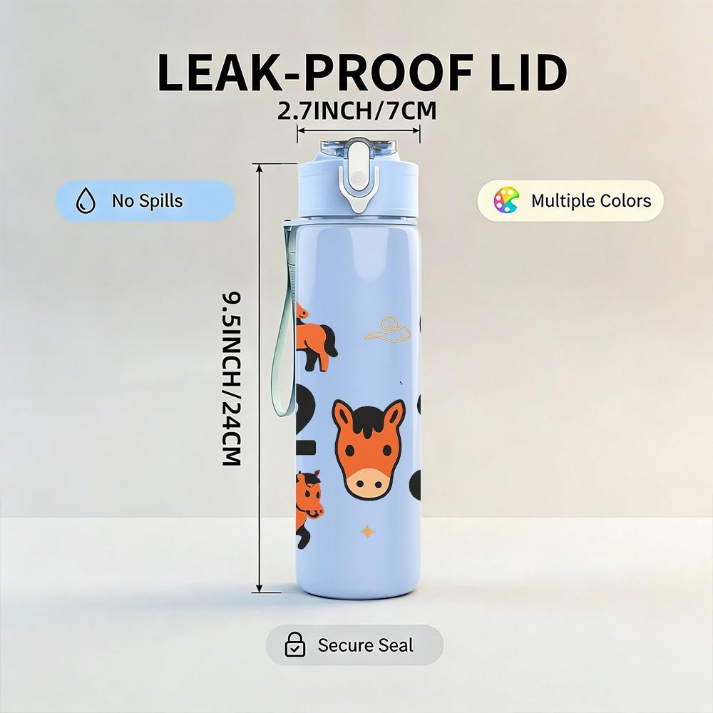 1PC Number 6 Animal Sport Cartoon Print 750ml Color Plastic Sports Water Bottle Leakproof Flip Straw Lid Suitable for Sports Office Home Use