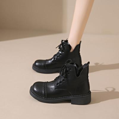 Модные ботильоны в ретро-стиле, нескользящие, на черном массивном каблуке, большого размера, теплые ботильоны до щиколотки для женщин, новинка в продаже, осенние короткие туфли для горячей женщины из ПУ