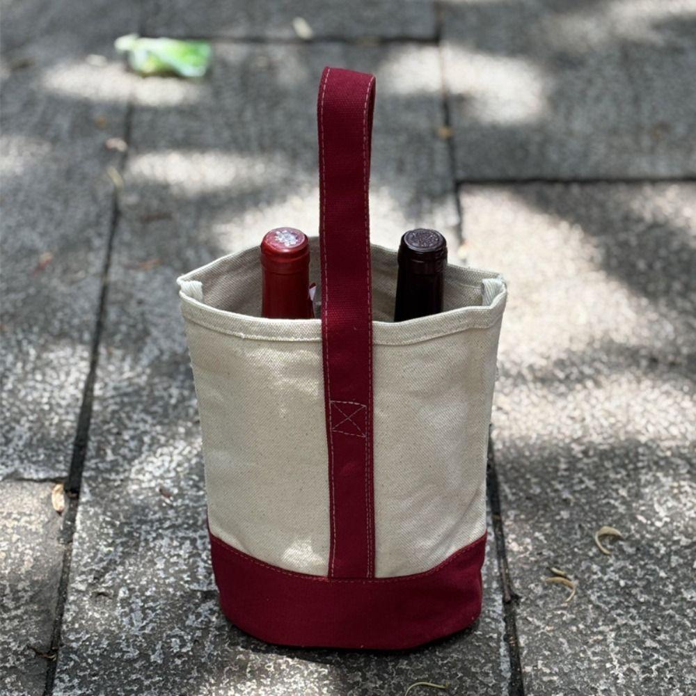 Canvas Wine Tote Bag Double Bottle Birthday Gift Bag Portable Wine Bottle Carrier Wedding