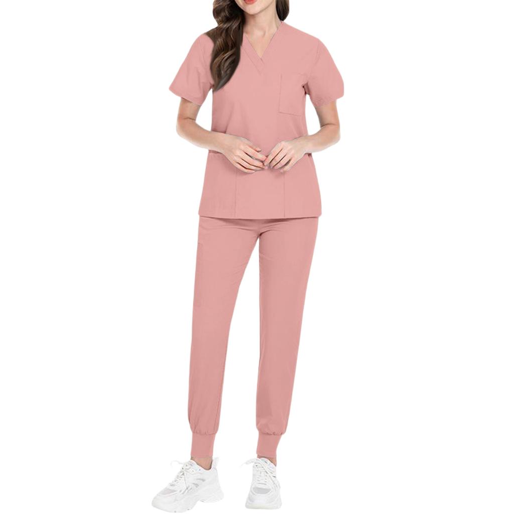 Ladies' Comfortable And Casual Solid Color Short Sleeved Pants Protective Suit Set