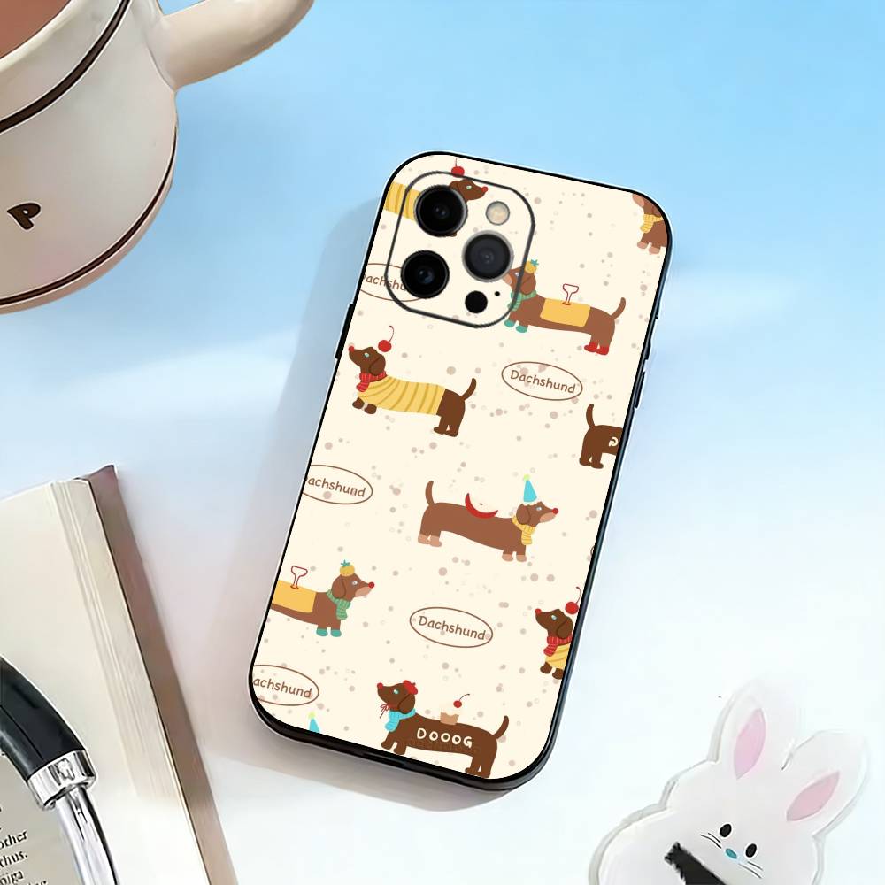 Собака Осень Такса Чехол для телефона Для iPhone 17, 16,15,14,13,12,11 Plus,Pro Max, Другие Мягкий Черный Чехол