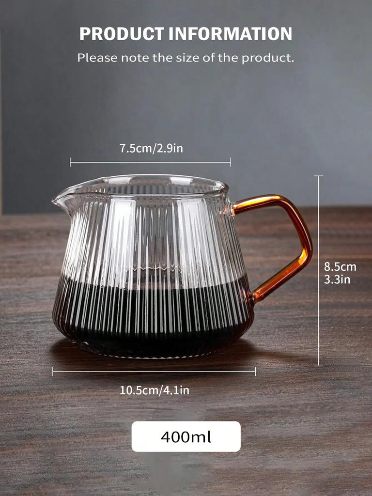 Leeseph Glass Coffee Server For Pour Over Coffee & Tea Vertical Striped Microwave Safe & Heatproof Glass Body (400ml & 600ml)