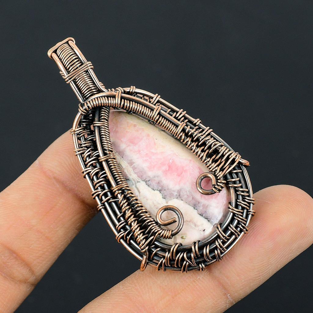 Rhodochrosite Jewelry, 999 Copper Wire Wrapped Pendant, Handmade Gemstone Jewelry Pendant, For Memorial Day