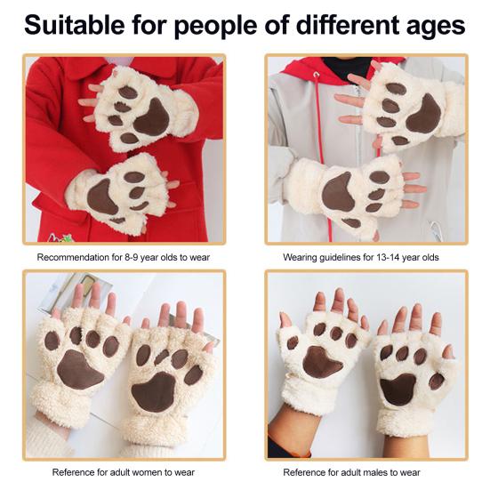 Women Cat Paw Gloves Cute Fuzzy Warm Half Finger Gloves Winter Plush Animal Paw Gloves for Girls Teens Cosplay Costume Parties Daily Wear