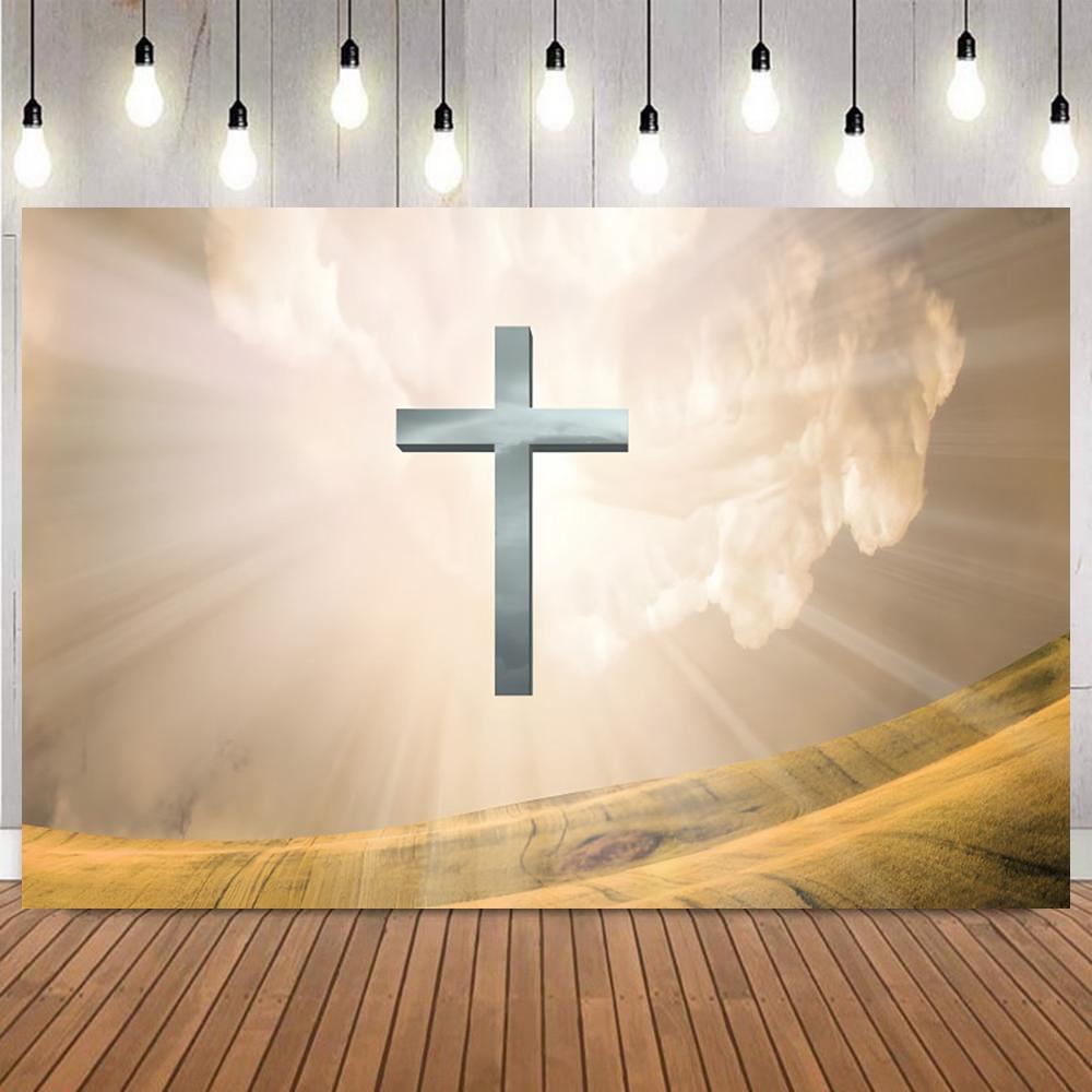 Jesus Christ Cross Photography Backdrop Nativity Holy Bible Easter Crucifixion Heaven Sunset Mountain Background Photo Props31
