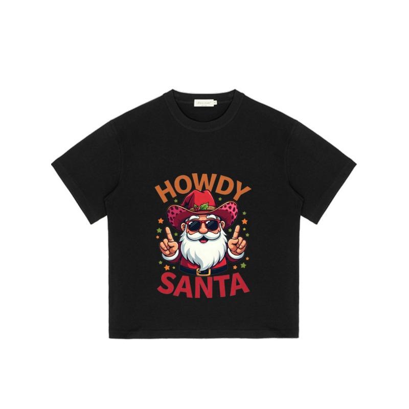 Черная футболка с круглым вырезом Howdy Santa Ковбой Санта в солнцезащитных очках и шляпе Рождественская праздничная одежда для вечеринок