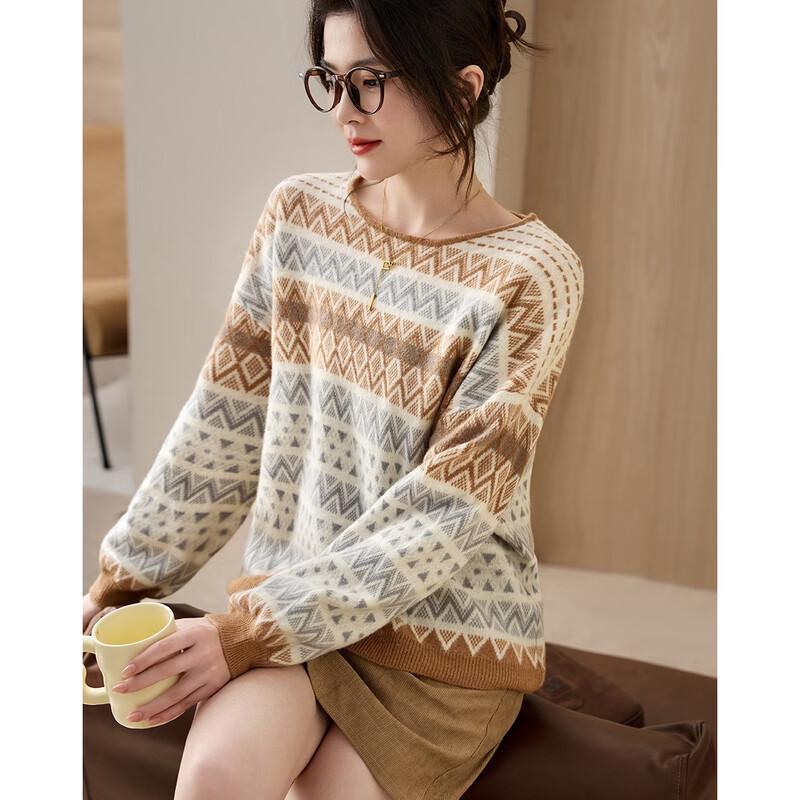 Женский свитер с жаккардовым узором Fair Isle, 100% овечья шерсть
