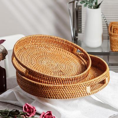 Экологичный поднос для хранения из ротанга, плетеная вручную корзина, тарелка для закусок, хлеба, фруктов, торта, поднос для сервировки ужина, поднос для чая