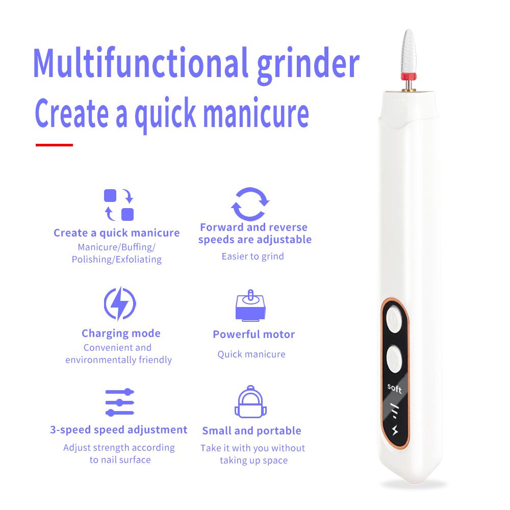 TEWIRROW Электрическая дрель для ногтей, портативный маникюрный набор, шлифовальная машинка для ногтей, пилка для полировки и формирования ручки, набор для педикюра для удаления геля