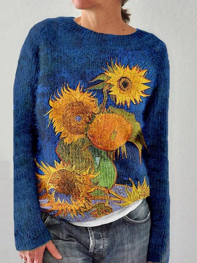 Women's Multicolor Striped Long Sleeve Round Neck Regular Fit Knit Sweater