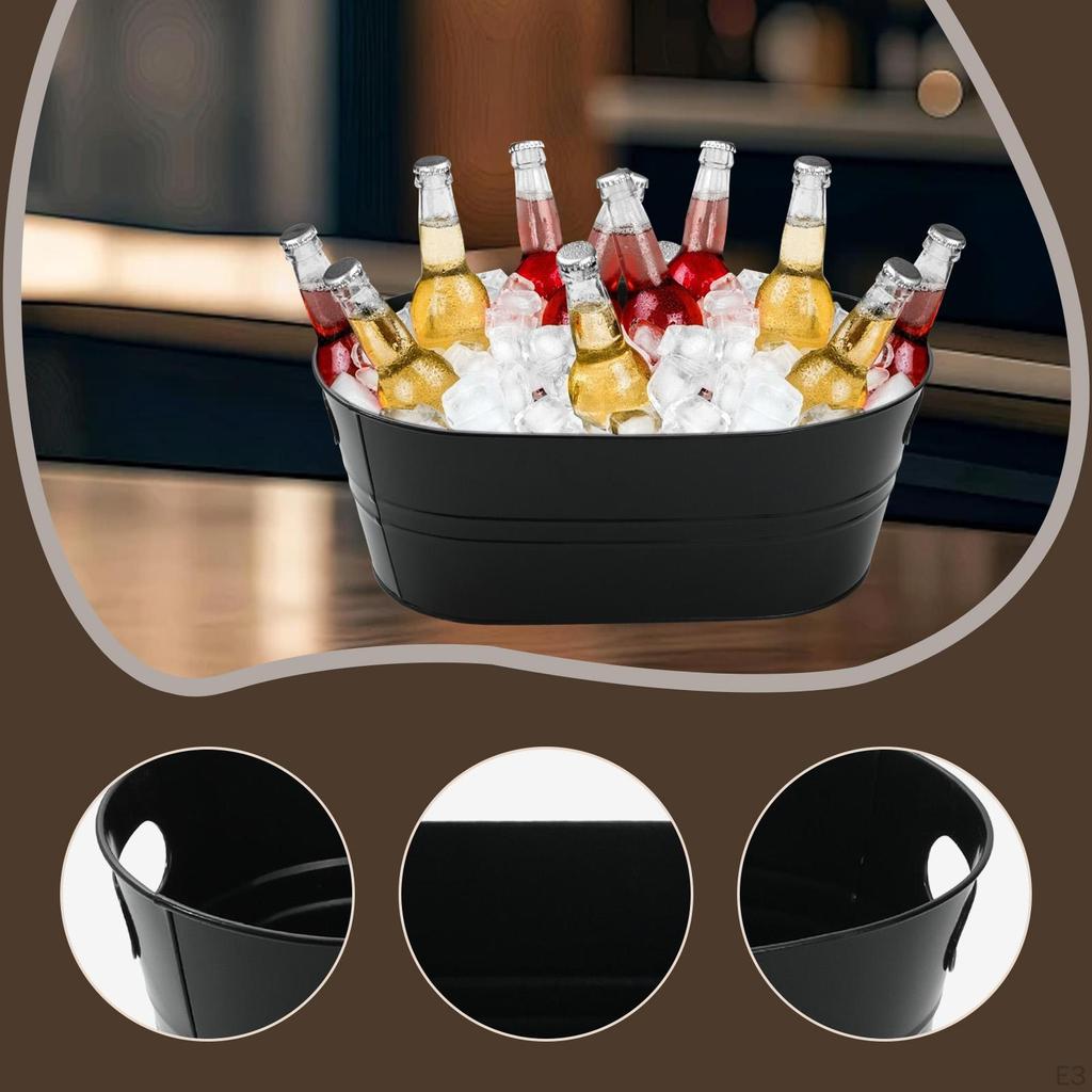 Galvanized Oval Ice Bucket for Drinks, Champagne Bucket, Bar, Restaurant, Parties, Family
