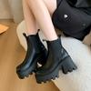 Platform Women Ankle Boots Mid Heels Leather Shoes Trend Chelsea Boots Chunky New Pumps Motorcycle Boots Goth Mujer Zapatos I11
