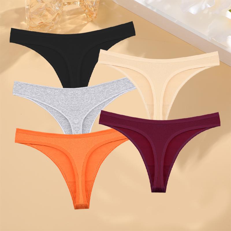 5 шт./компл. хлопковое комфортное нижнее белье для женщин, сексуальные дышащие стринги с низкой талией для девочек, однотонные спортивные трусики, эластичное нижнее белье-стринги