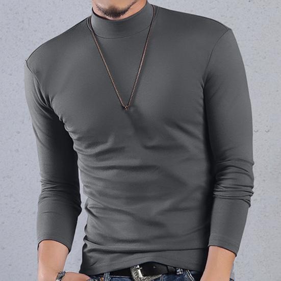 Spring Autumn Men Fitness Top Slim Fit Half-high Collar Stretchy Long Sleeves Solid