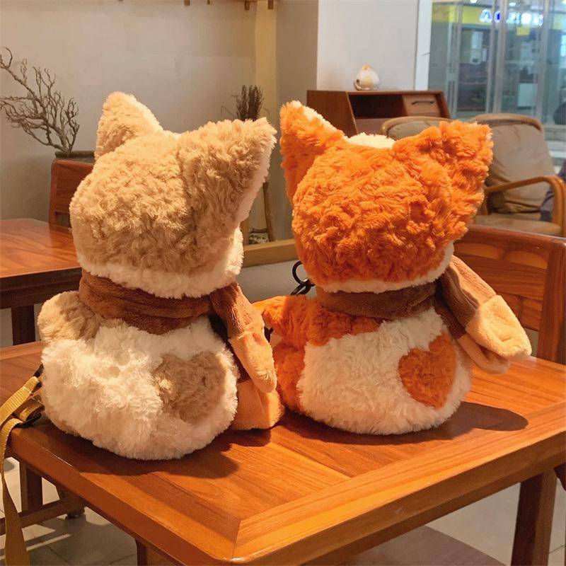 Christmas Kawaii Plush Corgi Scarf Cute Puppy Doll Cartoon Stuffed Animals Backpack Plush Schoolbag Messenger Bag For Gifts