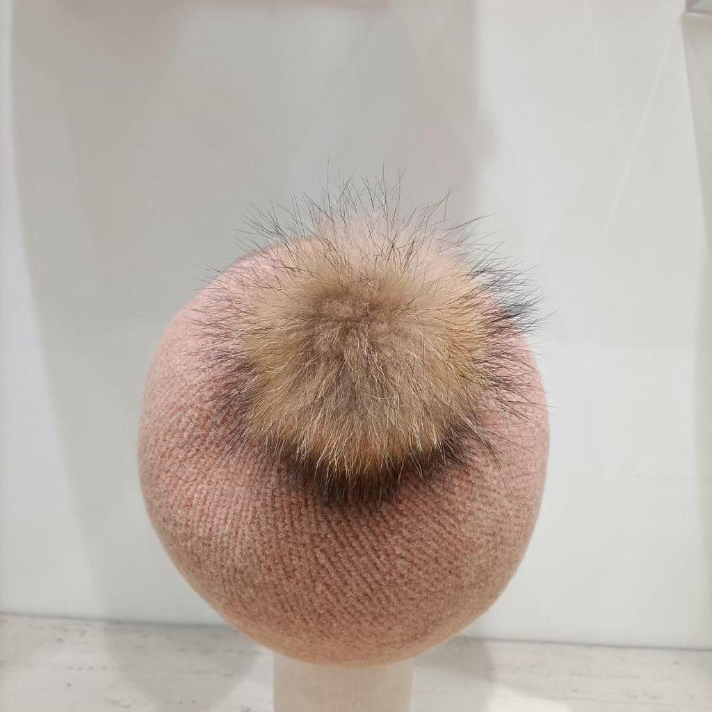 Женский зимний шерстяной берет 2023 года с помпоном из меха енота