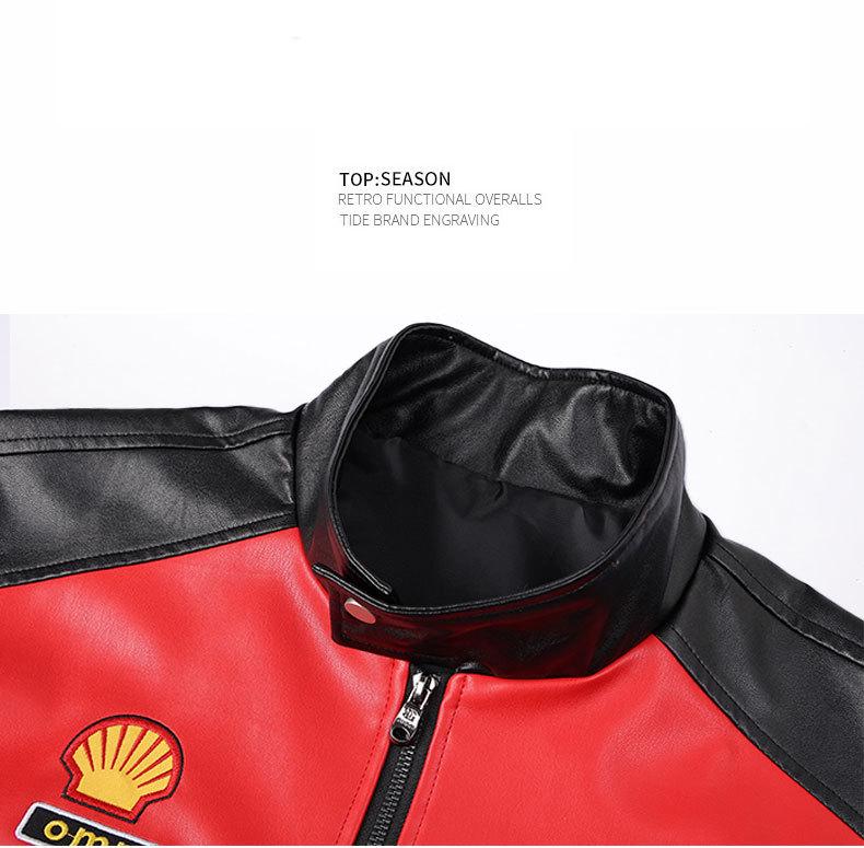 Мужская мотоциклетная гоночная куртка из ПУ-кожи с бархатной подкладкой - Уличная одежда в американском стиле