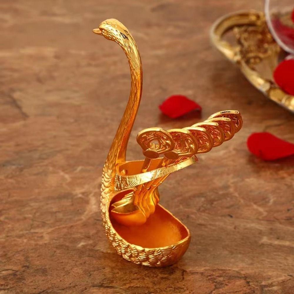 6Pcs Zinc Zinc Zinc Alloy Luxury Dessert Utensils with Swan Shaped Base Dessert Spoon Kitchen