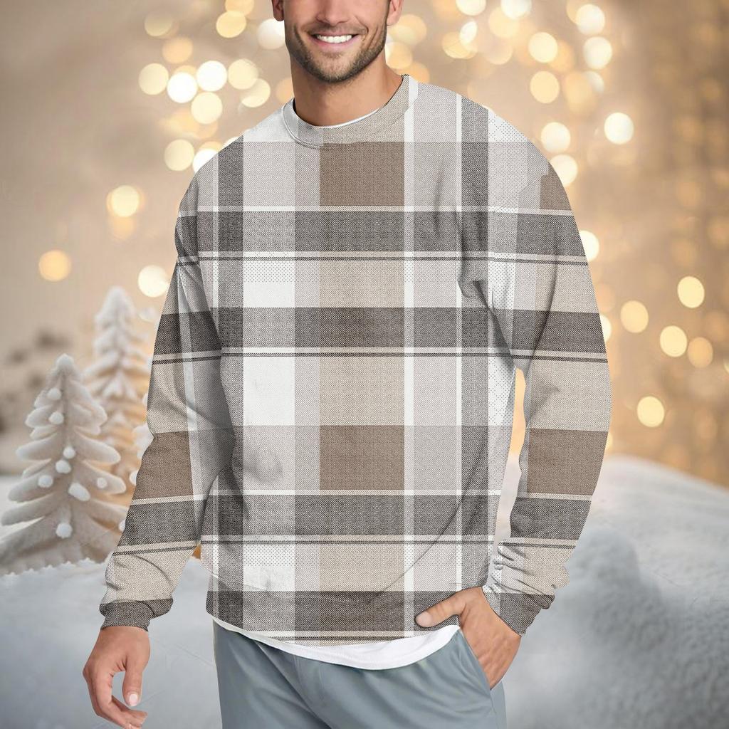 Мужская повседневная мода удобная клетчатая круглая горловина пуловер толстовка свитшот