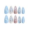 24 Pieces Blue Almond Nail Art Nail Piece Star Love Wear Nail Nail Nail Patch Nail Art Piece False Nail