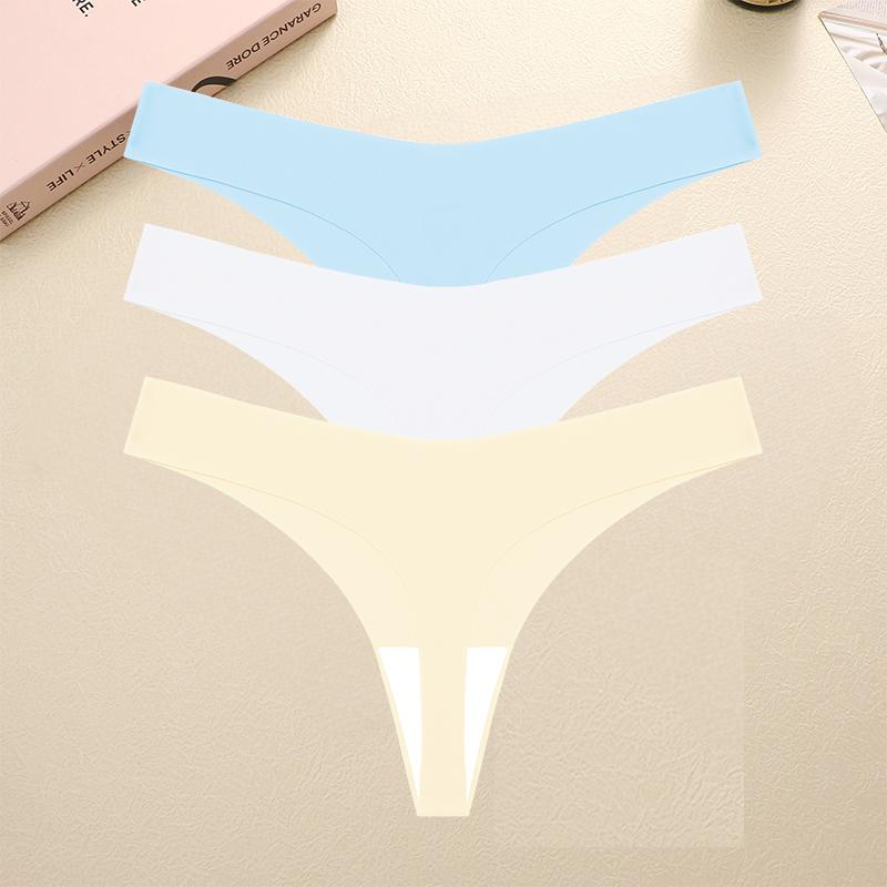 3PCS Seamless Thong Women Ice Silk T-back Intimate Solid Breathable Crotch Briefs Sexy Tanga Multiple 10 Color Lingerie