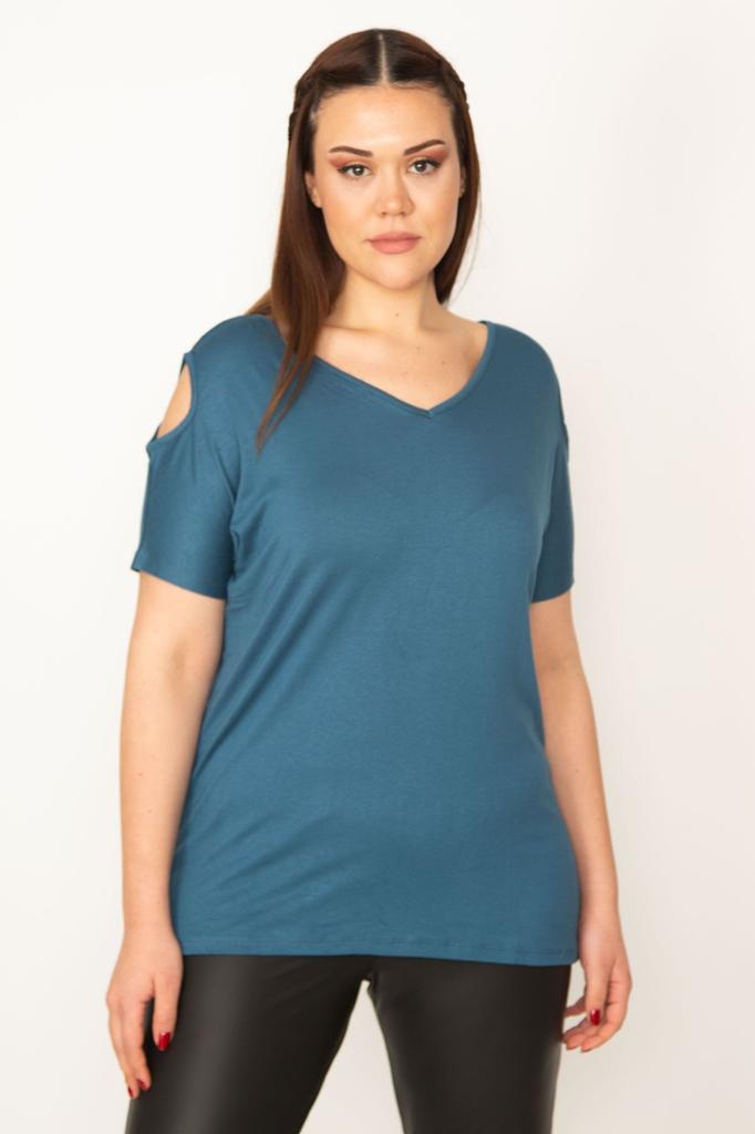 Женская блузка большого размера, вискозная блузка больших размеров с глубоким вырезом и плечами цвета бензина