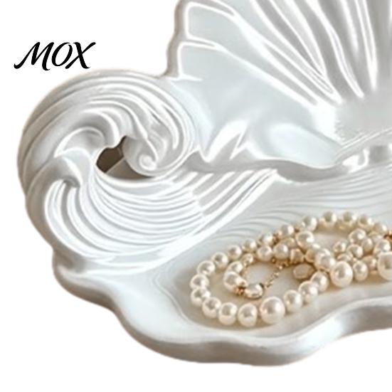 Partitioned Jewelry Holder 3D Printed Shell Wave Tray, Pearlized White Organizer Dish, Elegant Ring Modern Desktop Decor Tray Trinket Multifunctional