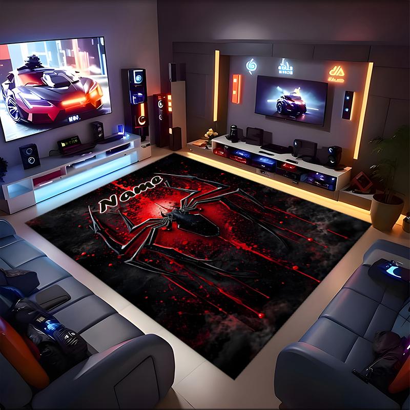 1PC Custom Name "Black Spider Web Artwork" Theme Floor Mat Ideal for Living Room, Game Rooms, Office, Bedroom,Floor Mat Playful Design