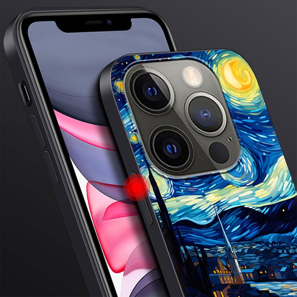 Чехол для телефона Apple iPhone 14 11 7 SE 2020 8 X XS 13 12 Mini XR 15 Pro Max, силиконовый, черный, мягкий, с рисунком «Звездная ночь» Ван Гога