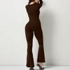 2024 Long Sleeve Square Collar Skinny Wide Leg Women Jumpsuits High Elastic Fashion Bodysuit Casual Solid Color Clothes 30648