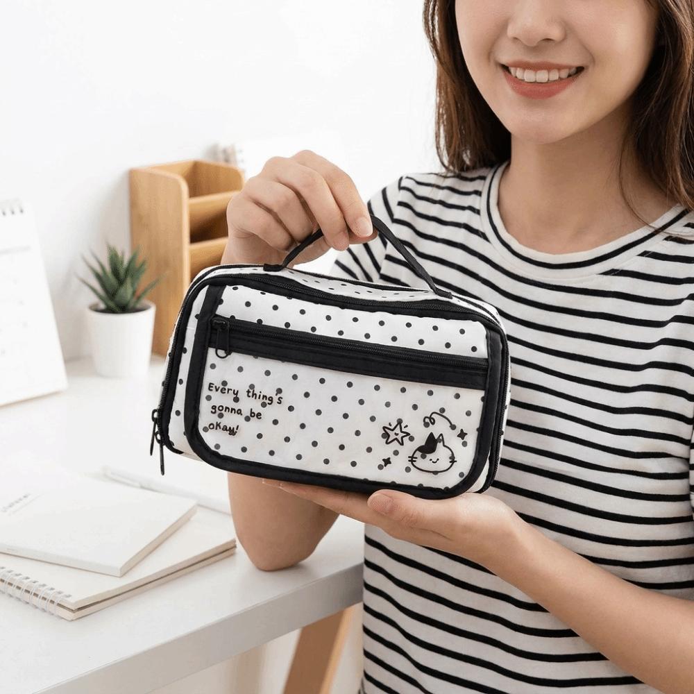 Y2k Polka Dot Pencil Case Desktop Storage Cloth Pen Bag Multi-functional Large Capacity Pencil Pouch School Supplies