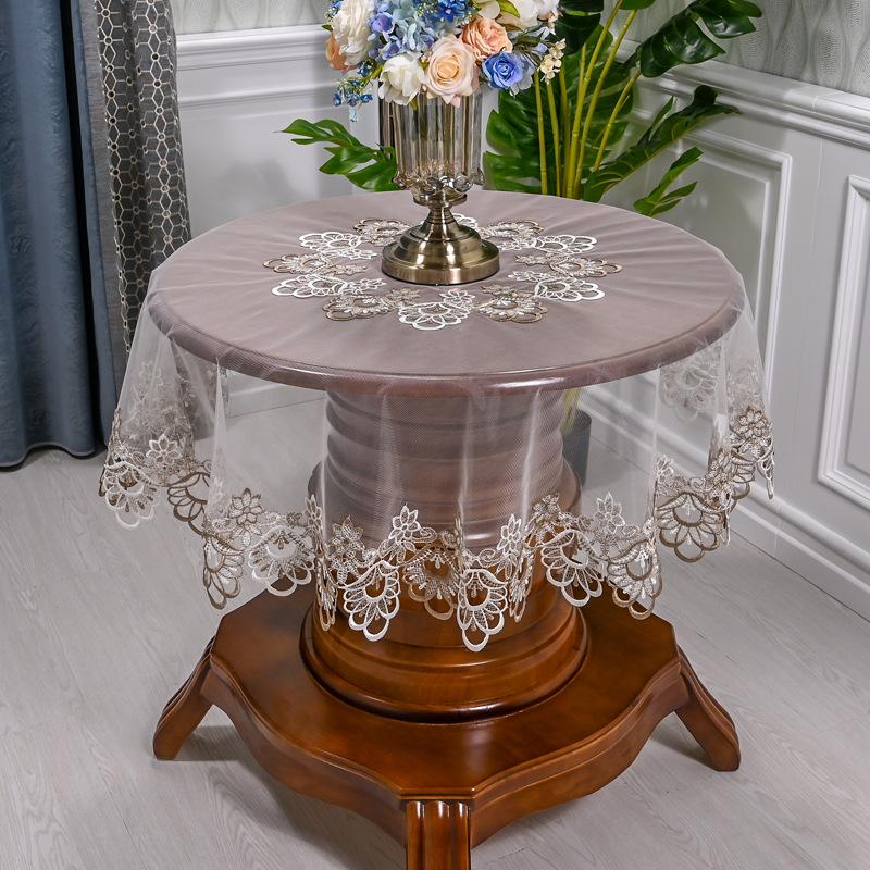 Круглая скатерть, кружевная скатерть для домашнего обихода, чехол для обеденного стола, европейский вышитый цветок, тканевый коврик для стола, чехол от пыли