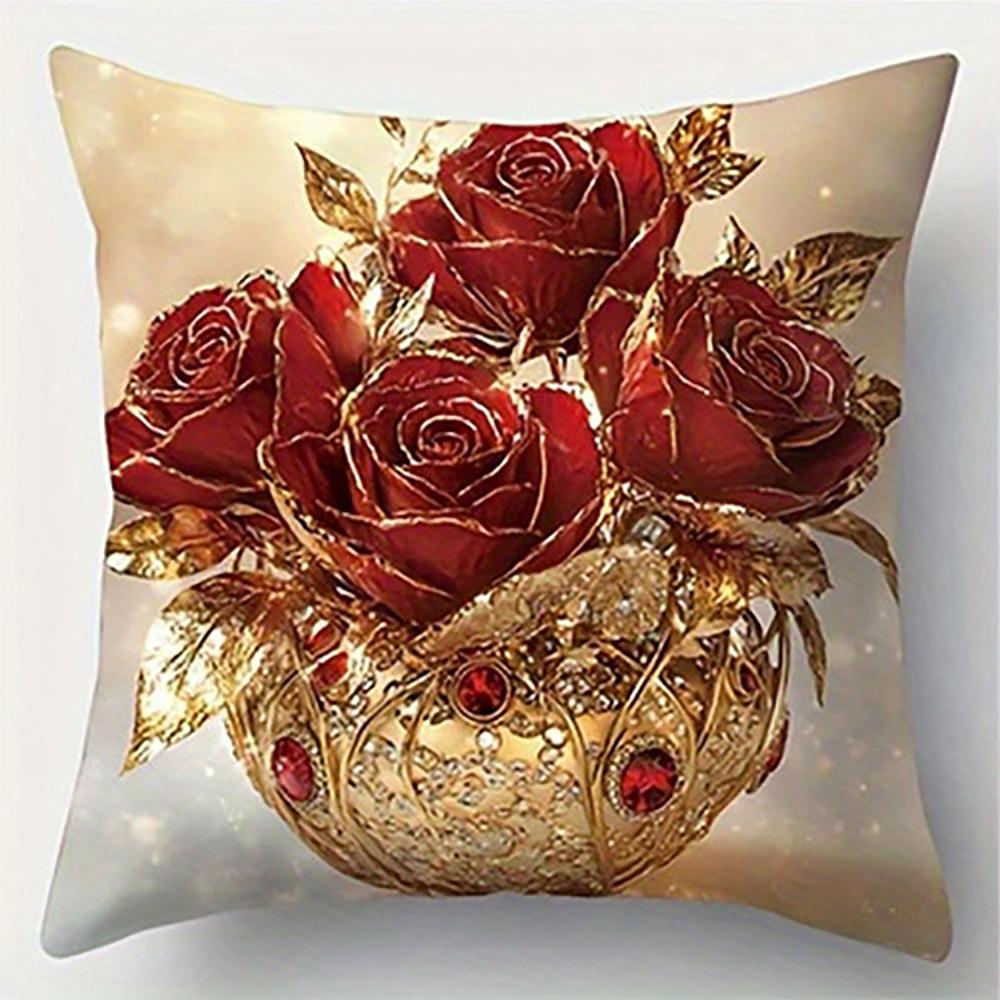 Красные розы на наволочке для подушки в виде бокала для винаПодходит для дивана, автомобиля, спальни, декоративная наволочка для подушки