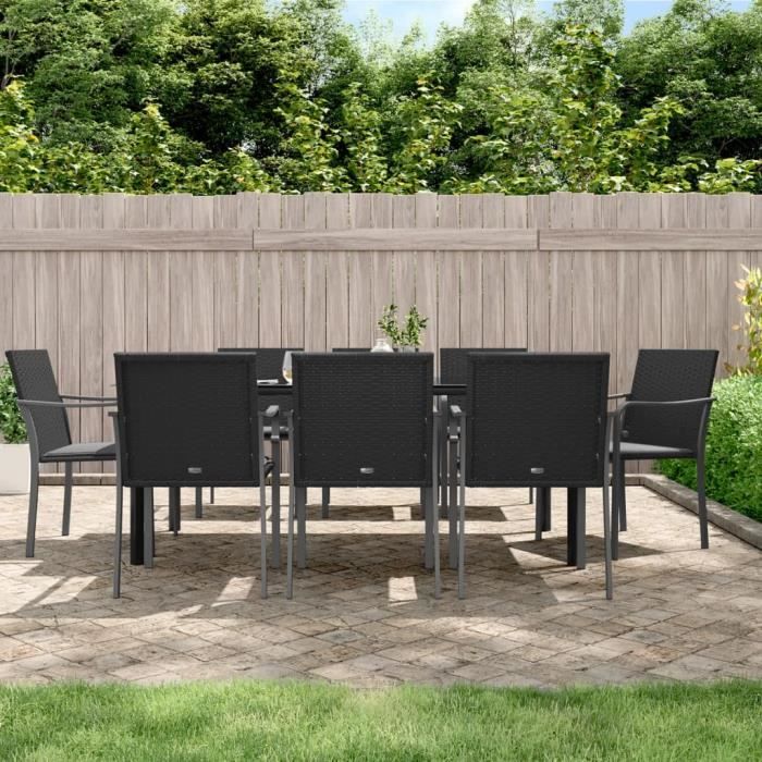 VidaXL Garden Dining Set 9 Pcs Cushions Resin Wicker Steel 3186968