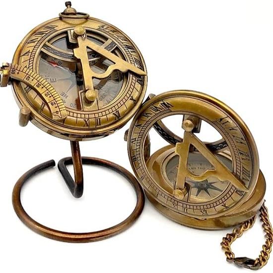 Морские солнечные часы-компас 7,62 см с подставкой для дисплея Push-Open Compass Antique Finish Solar