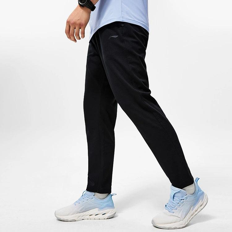 Мужские спортивные брюки Li Ning Fitness Series, однотонные, прямые, быстросохнущие, классные, трикотажные, черные AKLT495-1