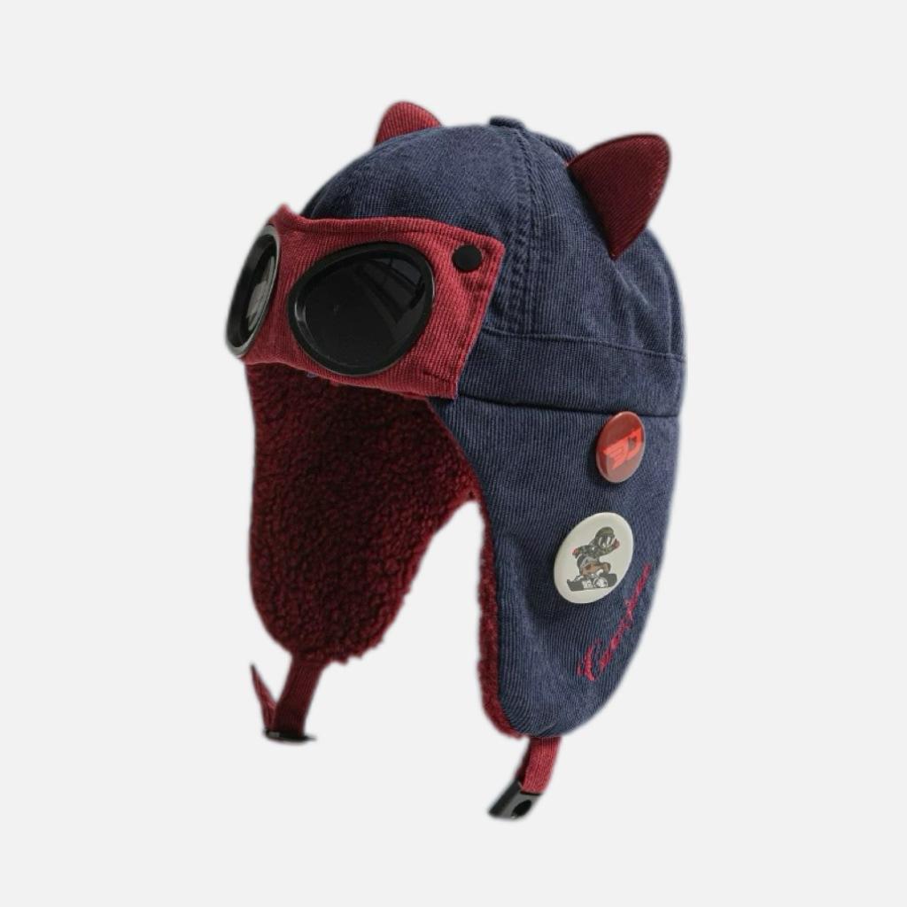 Утолщенная флисовая шапка для лыж с кошачьими ушками, универсальная шапка Lei Feng, зимняя симпатичная шапка-пилот с солнцезащитными очками для женщин