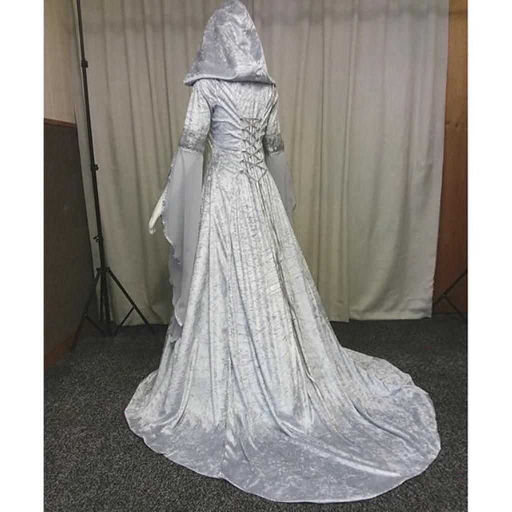 Женская мода с длинным рукавом с капюшоном готическое платье длиной до пола, платье для косплея