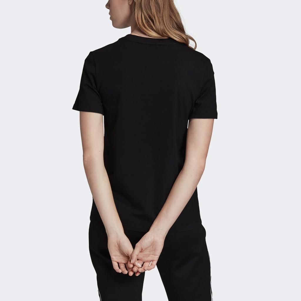 adidas Оригинальная футболка Trefoil Color Block с принтом логотипа Спортивная Американский Винтаж Круглый вырез Короткий рукав Футболка Женские Топы Черный FM3311