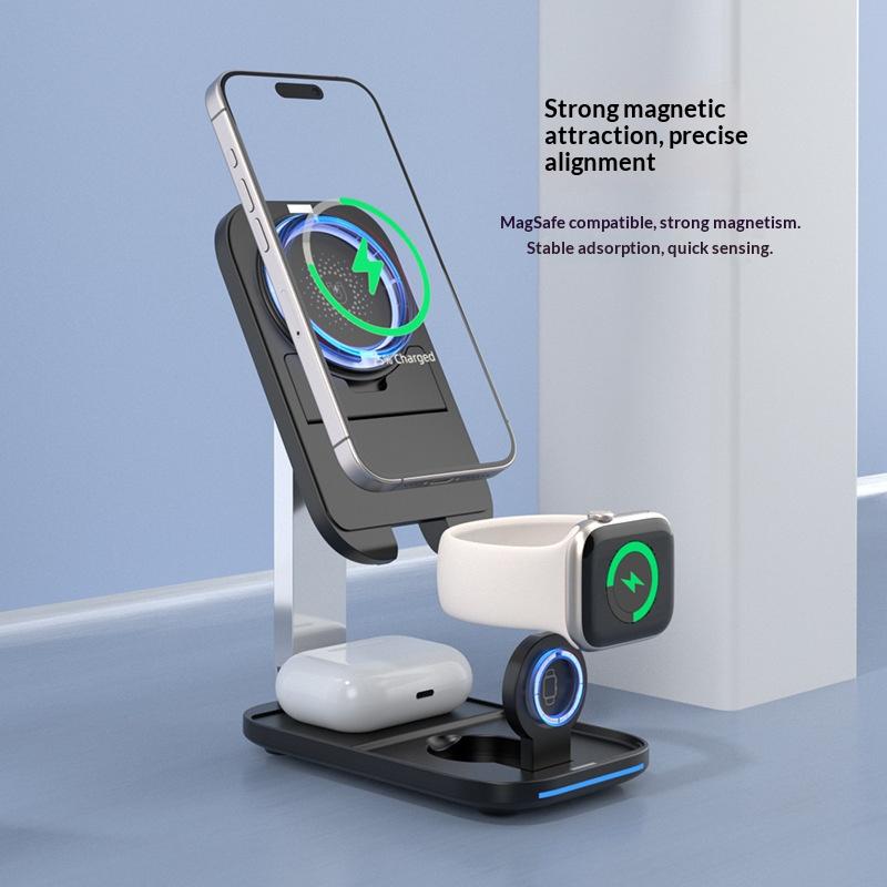 P16 3 in 1 Magnetic Wireless Charging Stand Foldable 15W Fast Charger for Phone/Smart Watch/Earbuds